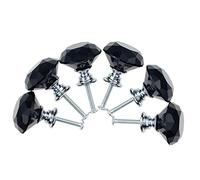 BOZONLI 6 Pezzi Pomelli per Mobili, Pomelli Manopole di Cristallo Nero 30mm Manopole a Forma Diamanti Maniglia per Porte Armadietti Cassetti e Guardaroba Accessori Mobili