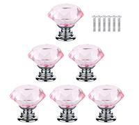 BOZONLI 6 Pezzi Pomelli per Mobili, Pomelli Manopole di Cristallo Rosa 30mm Manopole a Forma Diamanti Maniglia per Porte Armadietti Cassetti e Guardaroba Accessori Mobili