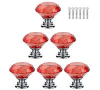 BOZONLI 6 Pezzi Pomelli per Mobili, Pomelli Manopole di Cristallo Rosso 30mm Manopole a Forma Diamanti Maniglia per Porte Armadietti Cassetti e Guardaroba Accessori Mobili