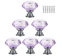 BOZONLI 6 Pezzi Pomelli per Mobili, Pomelli Manopole di Cristallo Viola 30mm Manopole a Forma Diamanti Maniglia per Porte Armadietti Cassetti e Guardaroba Accessori Mobili
