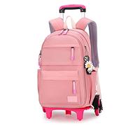 BOZONLI Zaini Trolley con 6 Ruote per Bambina, Zaino con Rotelle Elementari Staccabile per Scuola Viaggio, Rosa