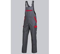 BP Profil 1844-720-53 - Salopette con bretelle elasticizzate, vita regolabile, tasche per ginocchiere, 65% poliestere, 35% cotone, vestibilità normale, taglia 46, colore: grigio scuro/rosso