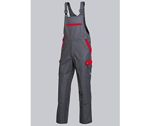 BP Profilo 1844-720-53 Salopette - Bretelle elastiche - Vita regolabile - Tasche per ginocchiere - 65% poliestere, 35% cotone - Vestibilità corta - Taglia: 28 - Colore: grigio scuro/rosso