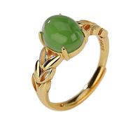 BPABDEITR Anello in giada naturale, Anello in giada naturale Hotan regolabile in argento 925 for donna, oro