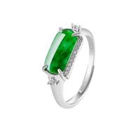 BPABDEITR Anello in giada naturale, Anello ovale in giada verde naturale in argento S925 da donna