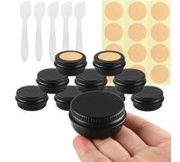 BPackGo 10 Pezzi Vasetti Alluminio 10ml, Nero Opaco Lattina Alluminio con Copri di Vite, Barattoli Metallo, Vasetto Vuoto Contenitori Cosmetici per Crema Balsamo Labbra, Candeline - D35mm x H17mm