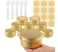 BPackGo 10 Pezzi Vasetti Alluminio 80ml, Oro Lattina Alluminio con Copri di Vite, Barattoli Metallo, Vasetto Vuoto Contenitori Cosmetici per Crema Balsamo Labbra, Candeline - D68mm x H36mm
