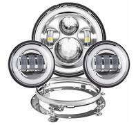 Bpjikxf Faro Motocicletta Faro Anteriore LED 7 Pollici Moto Sorpasso Ausiliaria 4-1/2" 4.5 Pour Touring Pour Electra Pour Glide(Chrome Set DRL)