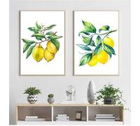 BPJSTU Dipinto su tela con motivo bonsai in stile salice bianco blu, poster con stampa di limoni, decorazione per cucina e ufficio (60x80 cm/2 pezzi senza cornice)