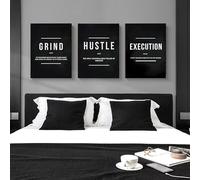 BPJSTU Grind Hustle Execution Motivational Quote Poster Stampe su Tela Dipinti Immagini da Parete per Soggiorno Arredamento per la Casa (30x45cm/3 Pezzi Senza Cornice)