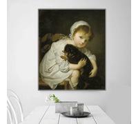 BPJSTU Jean-Baptiste Greuze《Bambino che gioca con un cane》Stampe su tela Dipinto Quadro famoso in tutto il mondo Decorazione murale Decorazione per la casa (60x75 cm/Senza cornice)