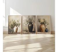 BPJSTU Stampa artistica da parete neutra con pianta di ulivo, ortensia, eucalipto, natura morta retrò, stampa a olio, poster su tela (50x70 cm/3 pezzi senza cornice)