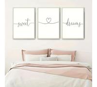 BPJSTU Stampe su tela minimaliste in bianco e nero Sogni d'oro, arredamento moderno per camera da letto con motivo a cuore, stampe da parete (30x40 cm/3 pezzi senza cornice)
