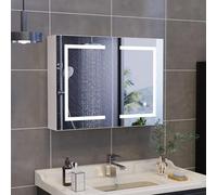 BPKADHY Armadietto da toilette a specchio a LED, 60 x 80 cm, 2 ante armadio a specchio bagno con illuminazione e presa armadi farmacia specchi con ripiano regolabile, 3 colori luminosi (60 x 80 cm)
