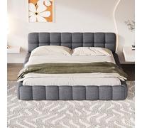 BPKADHY Letto a bolle, 140 x 190 cm, con rete a doghe e testiera imbottita, per camera da letto, camera degli ospiti, lino, grigio, senza materasso (grigio, 140 x 190)