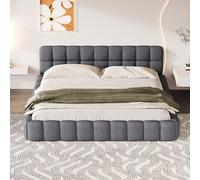 BPKADHY Letto a bolle, 160 x 200 cm, con rete a doghe e testiera imbottita, per camera da letto, camera degli ospiti, lino grigio, senza materasso (grigio, 160 x 200)