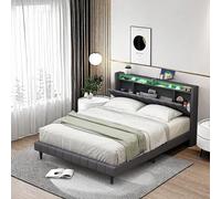 BPKADHY Letto matrimoniale imbottito 160 x 200, letto imbottito con testiera a LED con custodia, ricarica USB e Type-C, letti in lino per adulti (grigio, 160 x 200 cm)