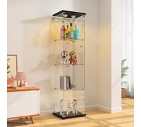 BPKADHY - Mobile vetrina in vetro a 4 ripiani, 164 x 42,5 x 36,5 cm, con illuminazione RGB a 7 colori e 1 porta, serratura, vetrine per oggetti da collezione, vetrina a colonna per soggiorno, nero
