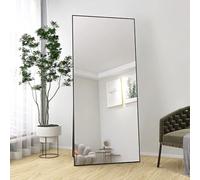 BPKADHY Specchio per tutto il corpo, 180 x 80 cm, per pavimento HD, con supporto, grande specchio da parete per camera da letto, soggiorno, spogliatoio (nero, 180 x 80 cm)