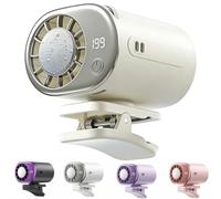 Bpoeee Car Clip-on Air Conditioner Fan with LED Display - 360° Rotation, 199 Speed Levels, Semiconductor Cooling, 6-in-1, Portable, Rechargeable, Adjustable Strap for Car, Stroller, Office (White)