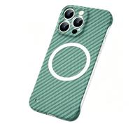 Bpoeee Carbon Fibre Texture Frameless for Magnetic Charging for iPhone (Green,14 Pro)