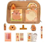 Bpoeee Cute Capybara Pencil Case, Stationery Bag Set with 12 Compartments, Capybara Study Supplies, Large Capacity Pencil Case with Pens, Clips, Stickers, Rulers and More (AS SHOW,B)