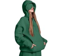 Bpoeee Hoodie with Eye Mask Built in,Comfort Airplane Mode Travel Hoodie, Essentials Women (Dark Green,XL)