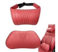 Bpoeee Memory Foam Car Headrest Neck Pillow for Driving. (Red,Headrest+Lumbar Support)