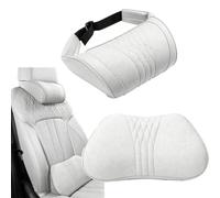 Bpoeee Memory Foam Car Headrest Neck Pillow for Driving. (White,Headrest+Lumbar Support)