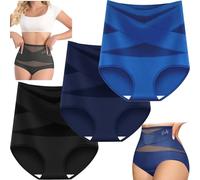 Bpoeee Plus-Size High-Waist Cross Tummy Control Panties, Seamless, Breathable, 3/5 Pack No Show Shapewear Briefs (C,L)