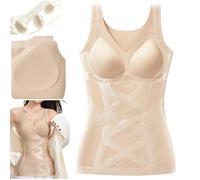 Bpoeee Seamless Body Shaping Camisole with Built-in Bra for Women, Slimming Vest with Support, Compression Tank Top for Everyday (Nude,XXL)