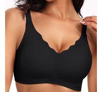 Bpoeee Seamless Scalloped Push-Up Bra, Wireless Pushup Bra for Women, Jelly Wireless Push Up Bras (Black,S)