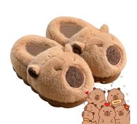 Bpoeee Warm Indoor Capybara Slippers for Women and Men, Cozy Plush Non-Slip House Shoes for Winter (Brown,35)
