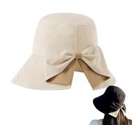 Bpoeee Women's Bowknot Wide Brim Sun Protective Hat, Foldable Packable Beach Hat for Travel, Gardening & Summer Outdoor (Beige,Taglia Unica)
