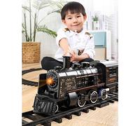 Bprtcra - Set di treno elettrico con locomotiva a vapore, con luci sonore realistiche per treno e fumo nero