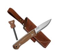 BPSKNIVES Bushmate 2.0 Progettato da DBK - Coltello Bushcraft - Coltello a Lama Fissa in Acciaio al Carbonio con Fodero in Pelle e Accendifuoco - Coltello da Campeggio Full Tang per Outdoor