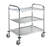 BPT Carrello da cucina in acciaio inox su ruote con manico rotondo, carrello per ristoranti con 4 ruote freno (3 ripiani)