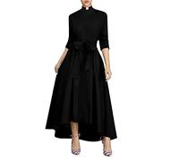 BPURB Abito da Chiesa per Le Donne Manica Lunga Allentato Elegante Abito Maxi Clero Prete Ministro con Inserto Tab Collare e Cinture, Nero, S