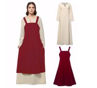 BPURB Abito tunica medievale vintage con bretelle e schiena incrociata nello stile vichingo, abito tunica con bretelle, costume da contadino per costumi, rosso, XXXL
