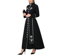 BPURB Adulto Clero Prete Pulpito Tonaca Abito Talare per Donna Romano Anglicano Sacerdote Paramento LiturgicoParamenti Predicatore Casula Costume con Cintura(S, Nero)