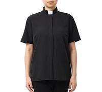 BPURB Camicia Clergy Prete da Donna con Colletto a Maniche Corte in Misto Cotone Elasticizzato Camicetta, Nero, XS