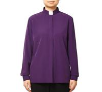 BPURB Camicia da donna clero sacerdote con colletto a tab collar parroco a maniche lunghe, misto cotone, vestibilità regolare, viola., XXL