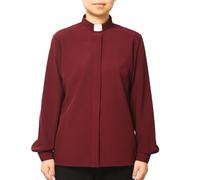 BPURB Camicia da donna clero sacerdote con colletto a tab collar parroco a maniche lunghe, misto cotone, vestibilità regolare, rosso vivo, XXL