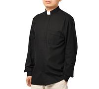 BPURB Camicia da Uomo con Colletto da clero per prete Pastore predicatore ministro Ideale per Costume da Chiesa, Manica Lunga Nera, 50
