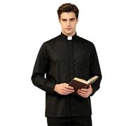 BPURB Camicia da Uomo con Colletto da clero per prete Pastore predicatore ministro Ideale per Costume da Chiesa, Manica Lunga Nera,52