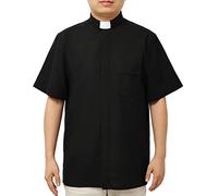BPURB Camicia da Uomo con Colletto da clero per prete Pastore predicatore ministro Ideale per Costume da Chiesa, Manica Corta Nera,46