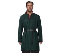 BPURB Camicia da uomo medievale da cavaliere vichingo con maniche lunghe e cintura, costume da pirata per LARP Cosplay, verde, XL