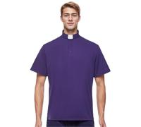 BPURB Camicia Polo Prete da Uomo con Colletto Sacerdote Camicia Clergyman a Maniche Corte per Clero, Viola, 52