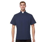 BPURB Camicia Polo Prete da Uomo con Colletto Sacerdote Camicia Clergyman a Maniche Corte per Clero, blu navy, 40
