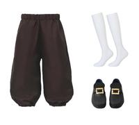 BPURB Costume coloniale da Ragazzo Bambini Medievale Pirata Cosplay Costume Rinascimento Costume Calzoni (Pantaloni con Calzini Bianchi Alti Fino al Ginocchio e Fibbia della Scarpa d'oro)